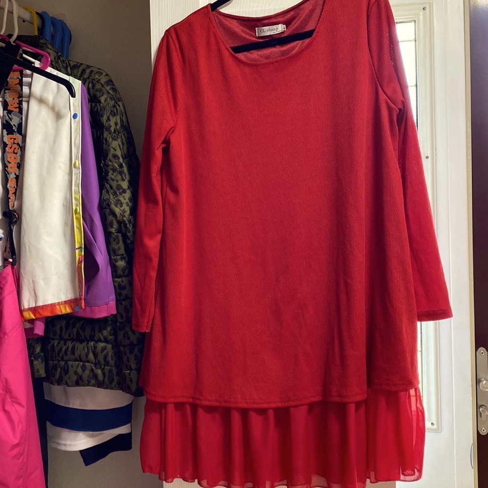 Beautiful CL.Shang collection red dress/tunic top lined size Large